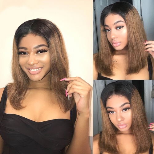 XYS 1B/#27 Half Lace Bob Wig 100% Unprocessed Virgin Human Hair Extensions