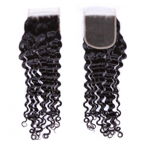 XYS Hot Selling Deep Wave Closure 100% Unprocessed Virgin Human Hair Extensions