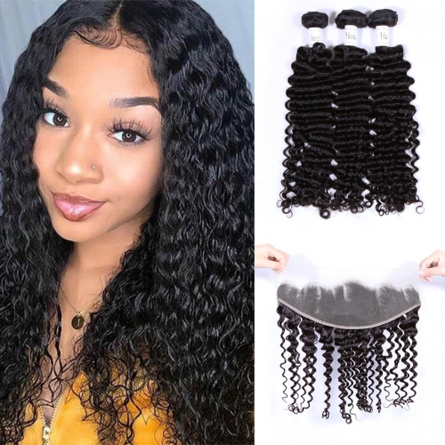 XYS Hot Selling Deep Wave Closure 100% Unprocessed Virgin Human Hair Extensions