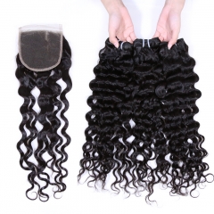 XYS Hot Selling Italian Wave  Closure 100% Unprocessed Virgin Human Hair Extensions