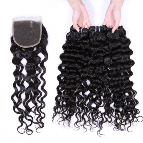 XYS Hot Selling Italian Wave  Closure 100% Unprocessed Virgin Human Hair Extensions