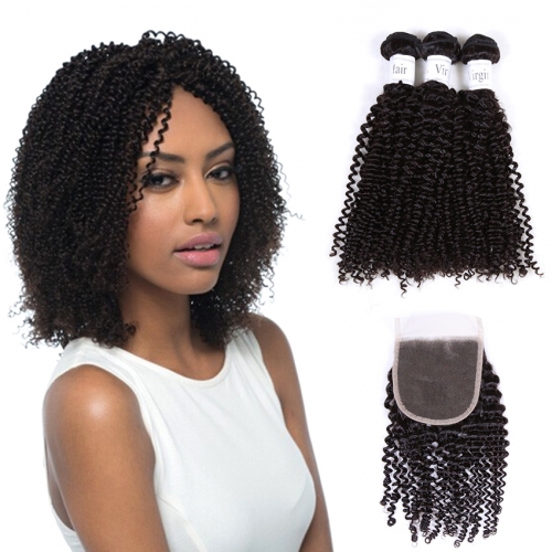 XYS Hot Selling Deep Curly Closure 100% Unprocessed Virgin Human Hair Extensions